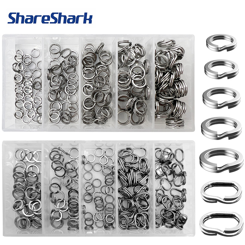 Fishing Lure Box - ShareShark 200個/箱 高強度ステンレス製スプリットリング 釣り用ルアーループ 耐腐食性コネクターリング